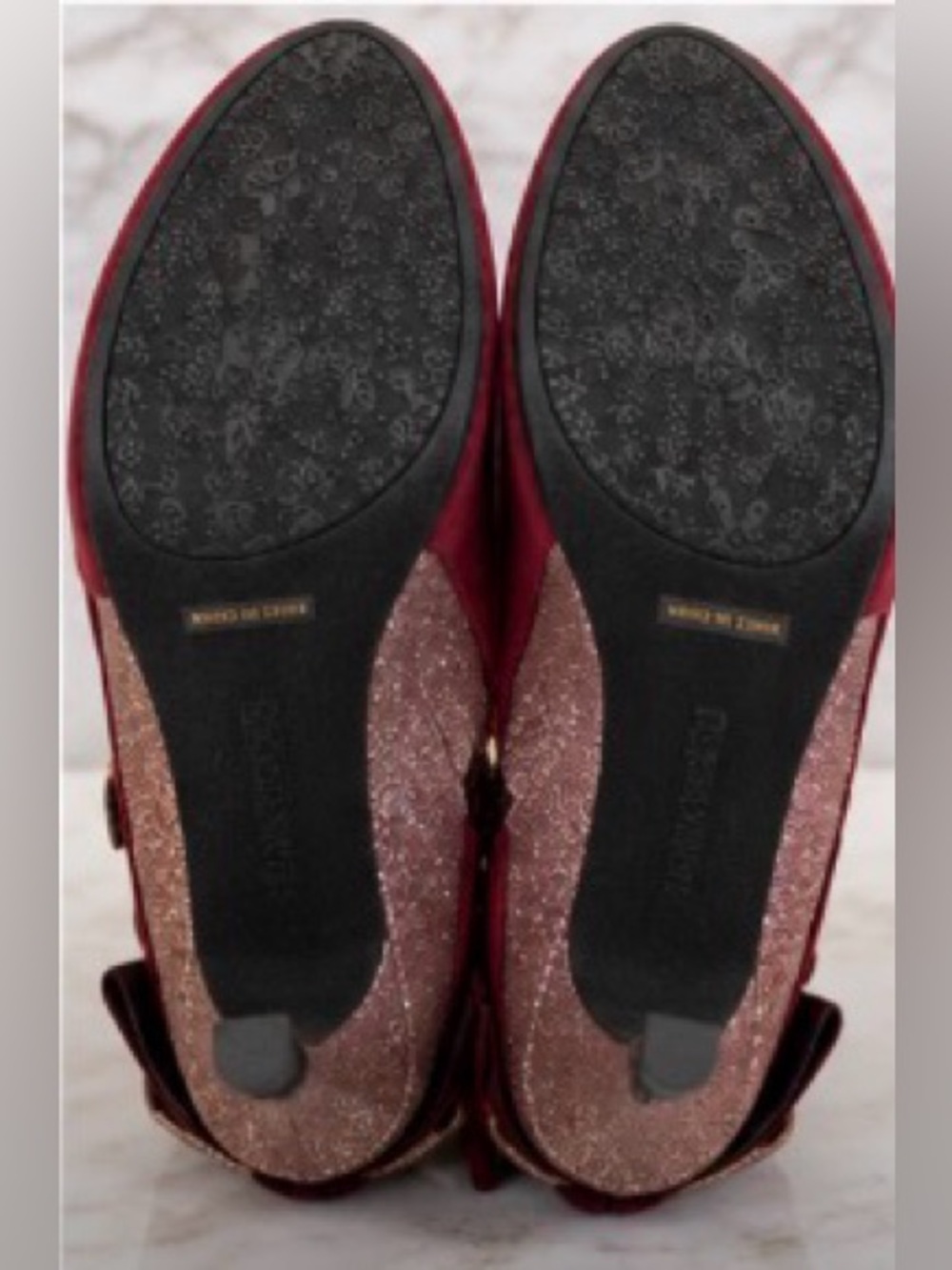 Bamboo Rhythm-73 Burgundy Glitter Bow Stiletto Booties Size 9 - Picture 3 of 9